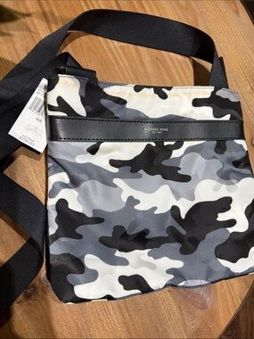 Michael Kors Black, Gray & White Camo Messenger Bag